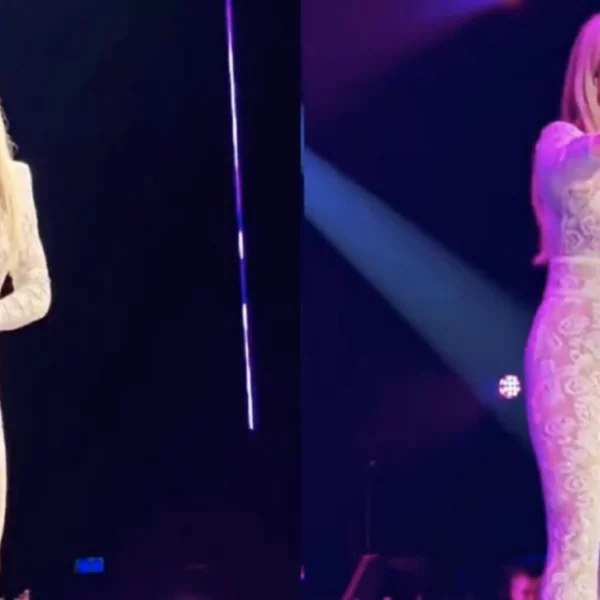 Hélène Hendriks in een loeistrak doorschijnend pakje op het podium laat mannenhartjes sneller kloppen!