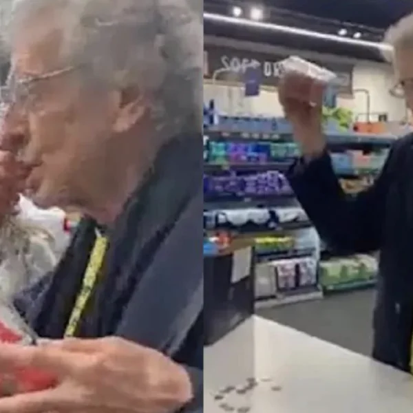 Piers Corbyn start een rel in &lsquo;cashless&rsquo; ALDI en betaalt zijn aardbeien contant!