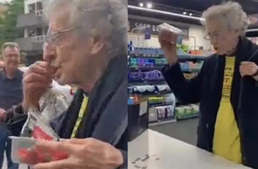 Piers Corbyn start een rel in ‘cashless’ ALDI en betaalt zijn aardbeien contant!