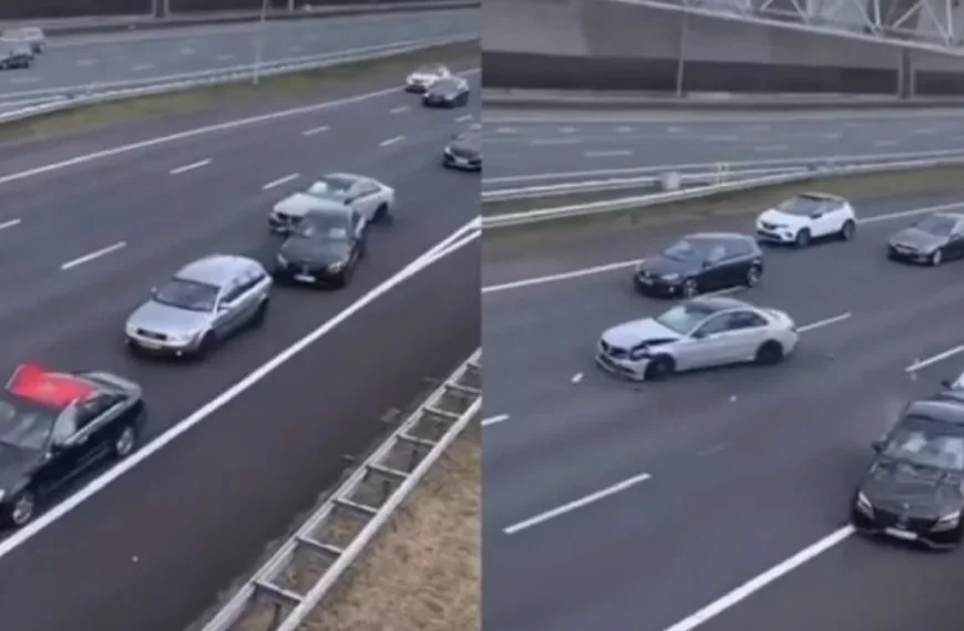 Marokkaanse bruiloftstoet botst op de snelweg: Tonnen aan gehuurde auto’s met schade