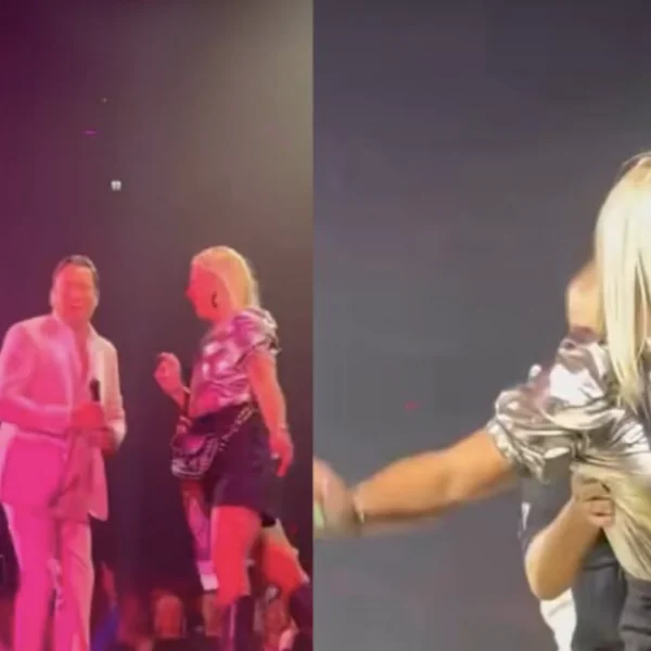 Dronken Tino Martin verstoort het optreden van onbekende vrouw op het podium!