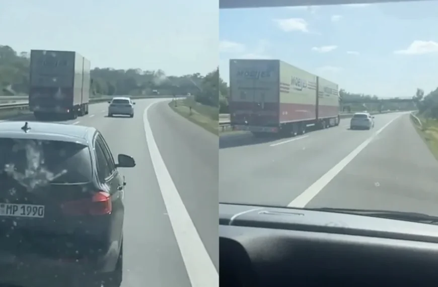 Vrachtwagenchauffeur helpen omdat Duitse bestuurder in BMW hem er niet langs wil laten…