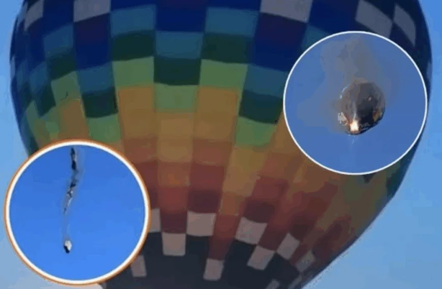 Luchtballon met 22 mensen aan boord vliegt in brand, gillende omstanders filmen de crash. &ldquo;Dit is niet te bevatten.&rdquo; Op grote hoogte zijn er ineens vlammen te zien