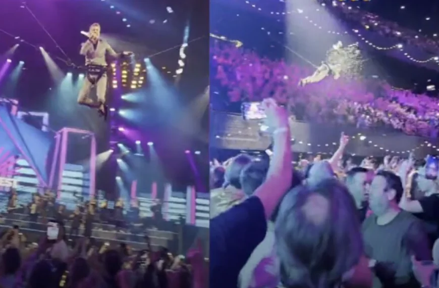 Mart Hoogkamer bekogeld met liters bier terwijl hij door Ziggo Dome vliegt en kan geen kant op