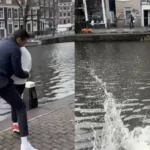 Fiets Dave Roelvink voor derde keer gestolen, Dave gooit fietsendief de gracht in
